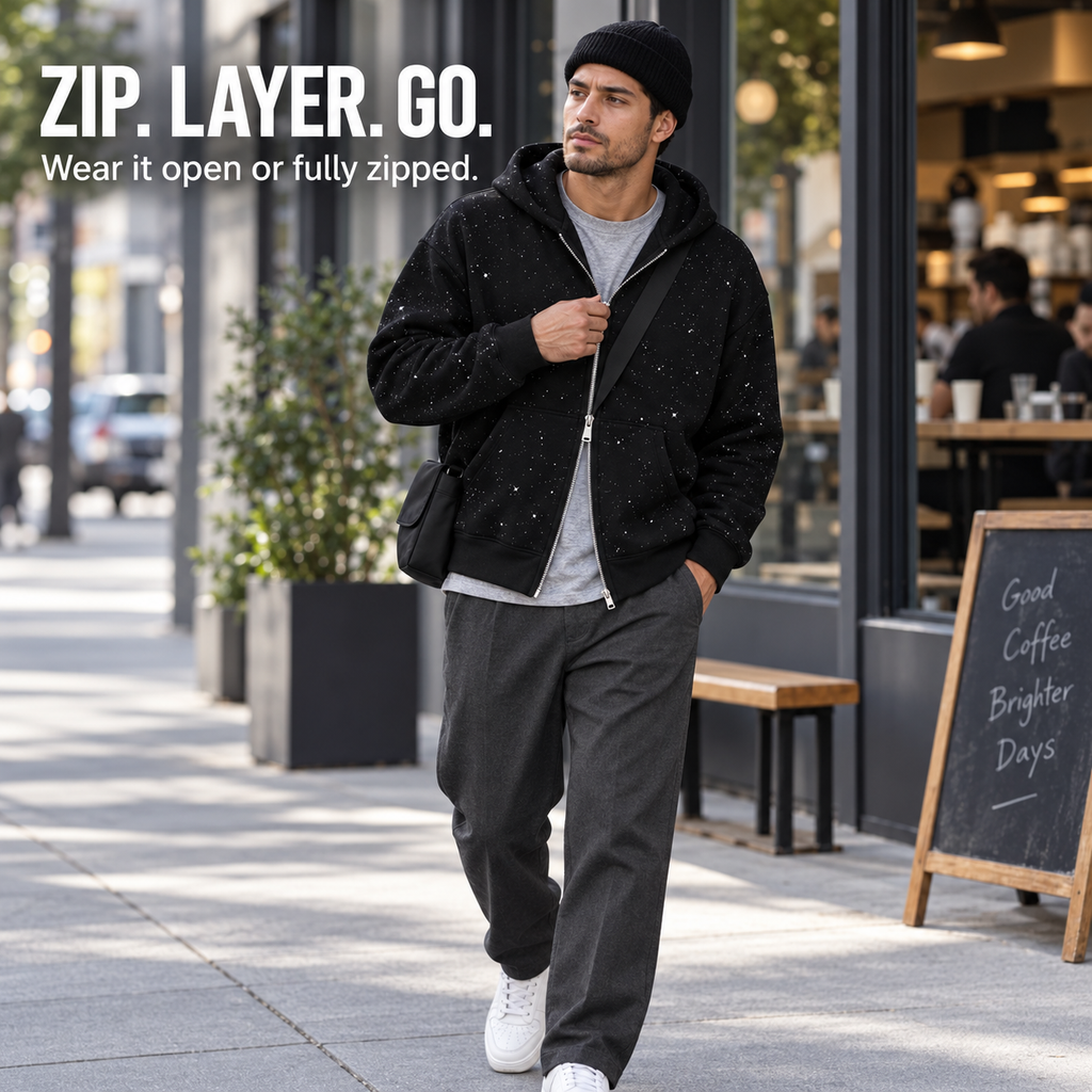 ✨️2026 NEW Men's Sequined Hooded Sweatshirt with Zipper and Pockets✨️