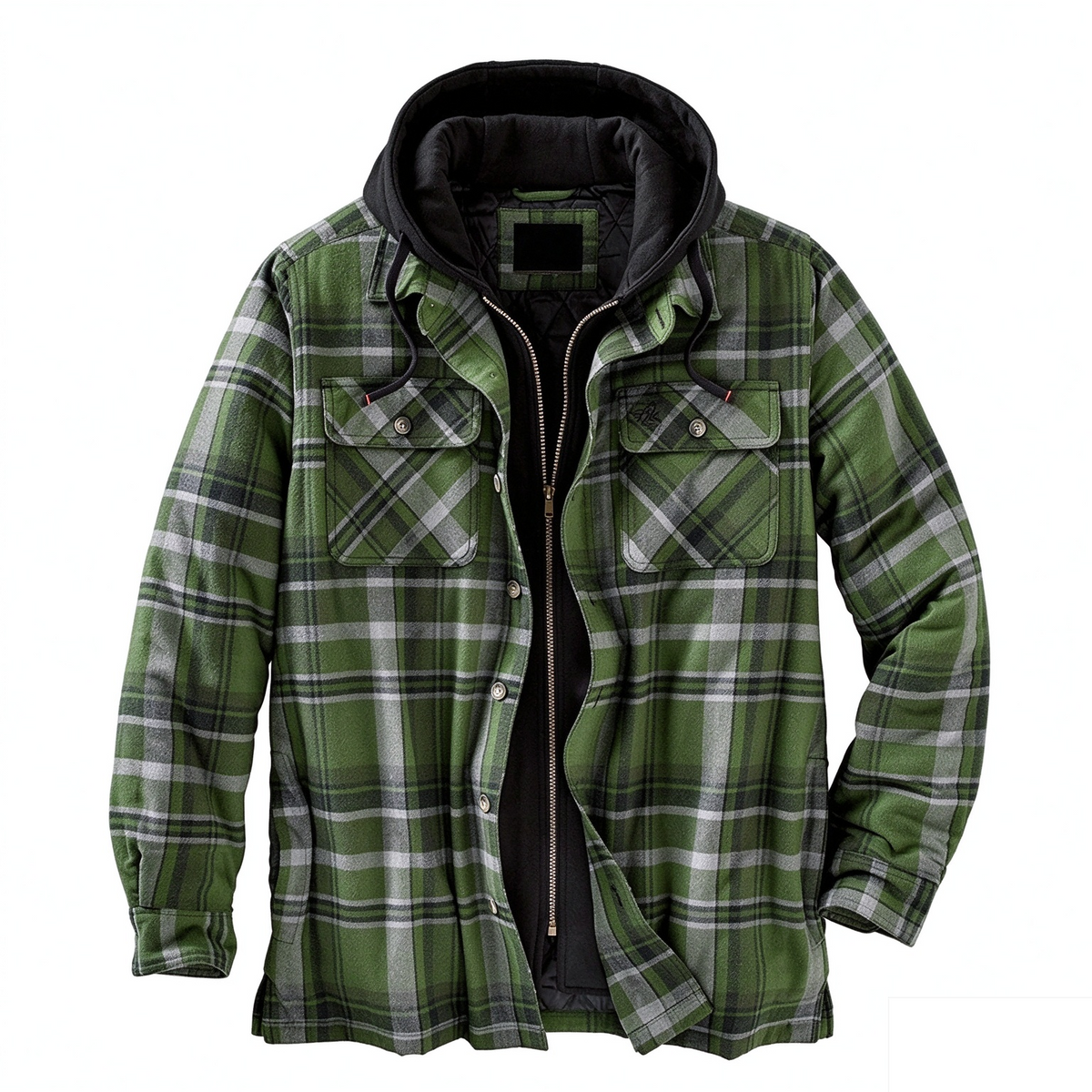 Men’s Quilted Flannel Hooded Shirt Jacket