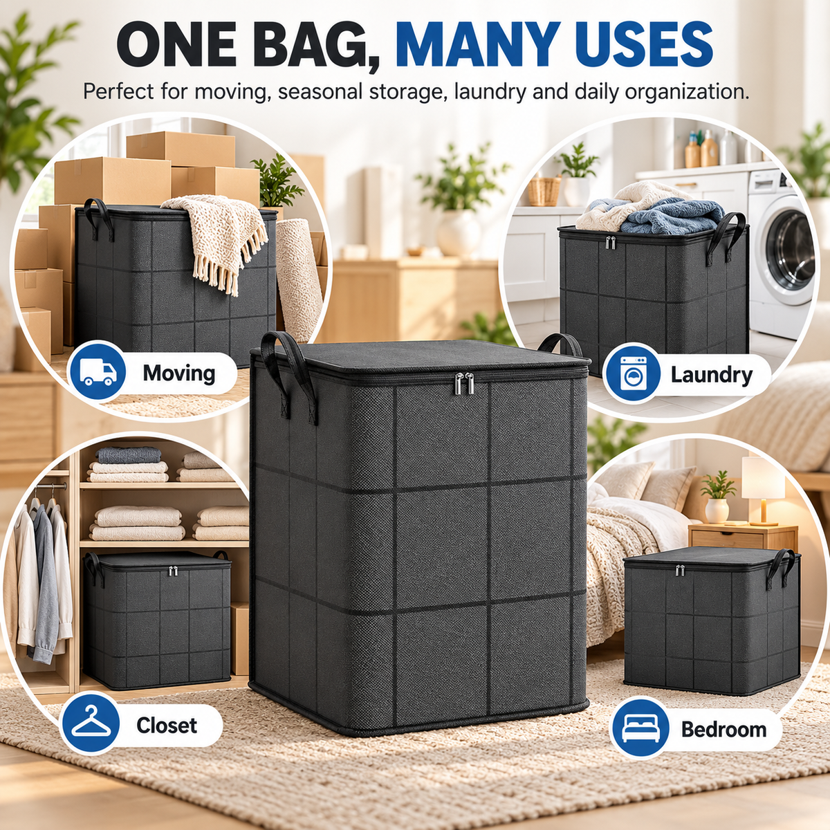 220L Foldable Storage Bag – Extra Large Organizer for Clothes, Blankets & Bedding