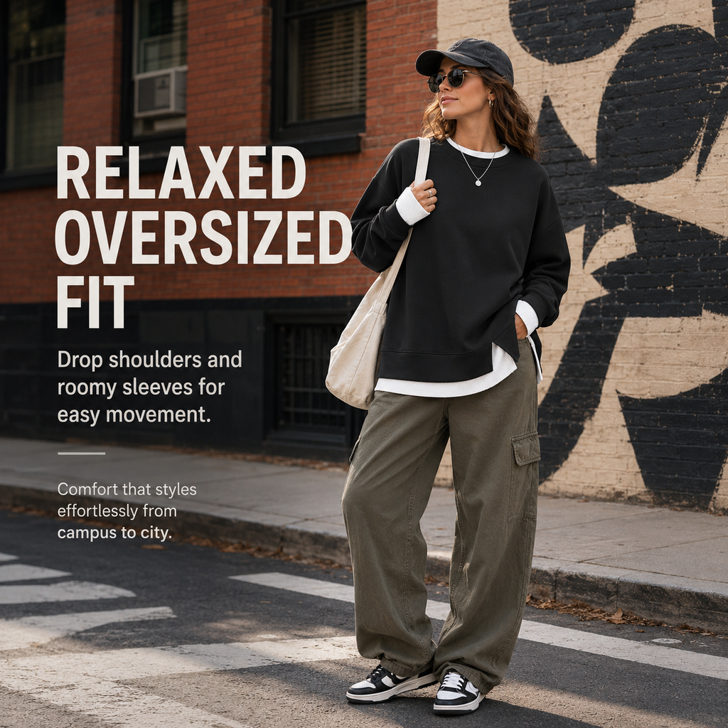 Effortless Casual Style: Women's Relaxed Layered Crewneck Sweatshirt Everyday Top