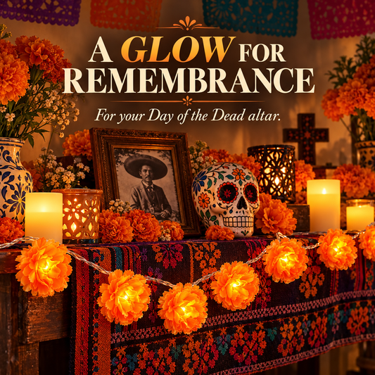 🎃 Marigold Flower String Lights – A Festive Glow for Fall & Day of the Dead 🌼