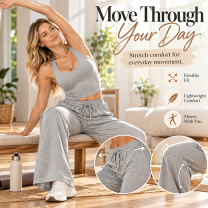 ✨ Women's Comfy 2-Piece Lounge Set – Halter Tank Top & Relaxed Wide Leg Pants