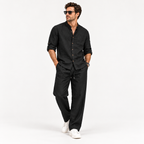 Men's Relaxed Mandarin Collar Shirt & Wide-Leg Pants Set