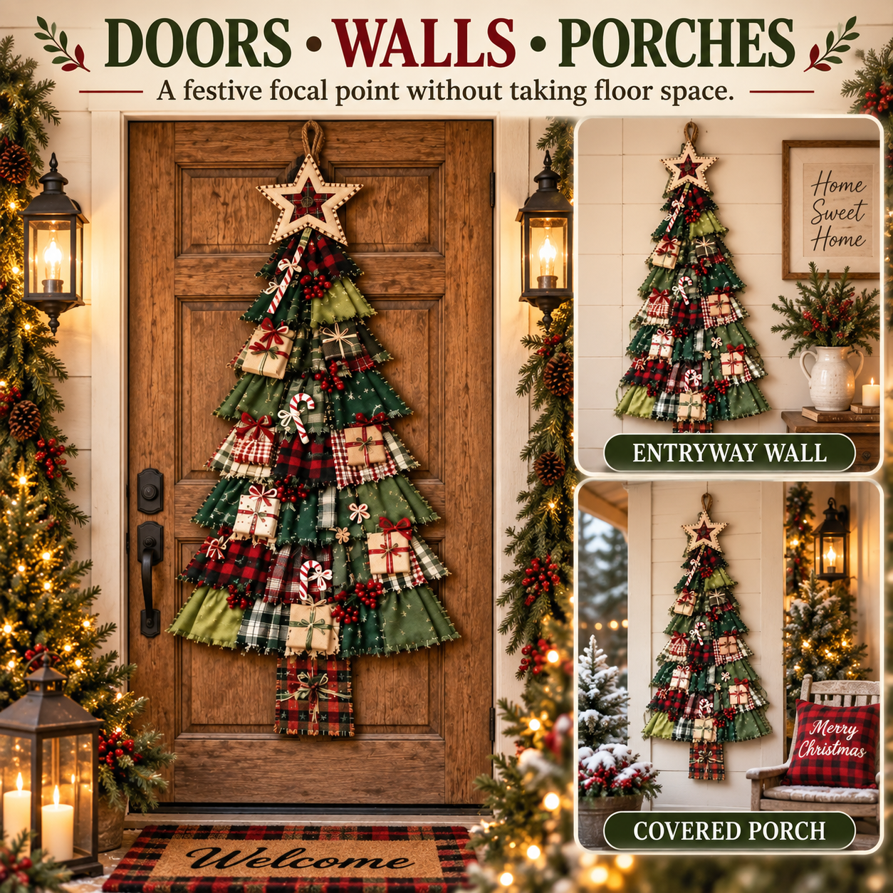 DIY Oversized Patchwork Christmas Tree Door Hanging Kit with Tools