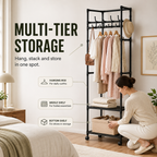 Multi-Functional Rolling Garment Rack with Bottom Storage