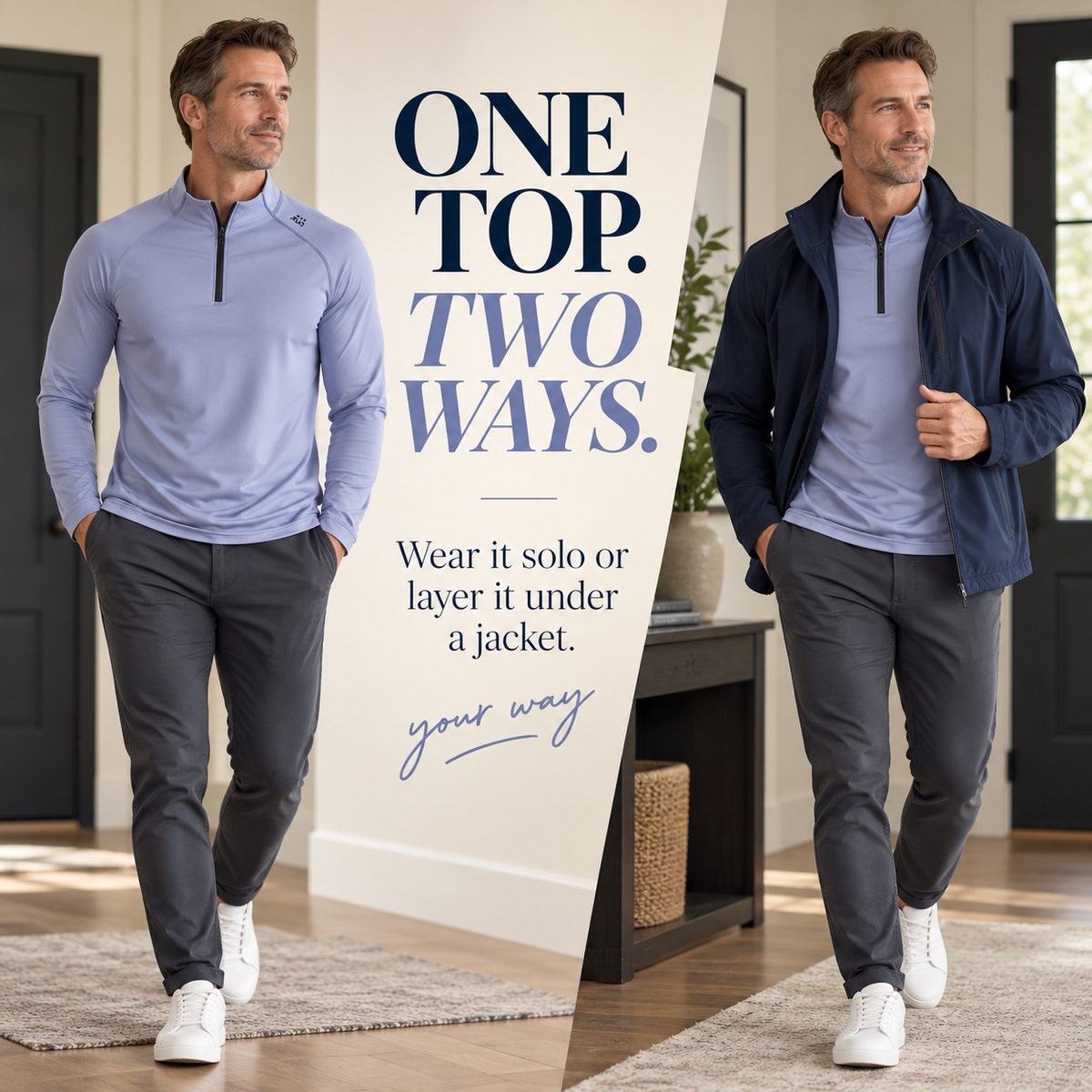 Men’s Half-Zip Long Sleeve Pullover – Stretch Comfort & Everyday Style