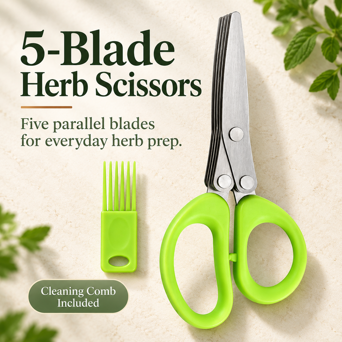 🌿 Professional Multi-Blade Herb Scissors Set  – Includes FREE Cleaning Comb! ✂️
