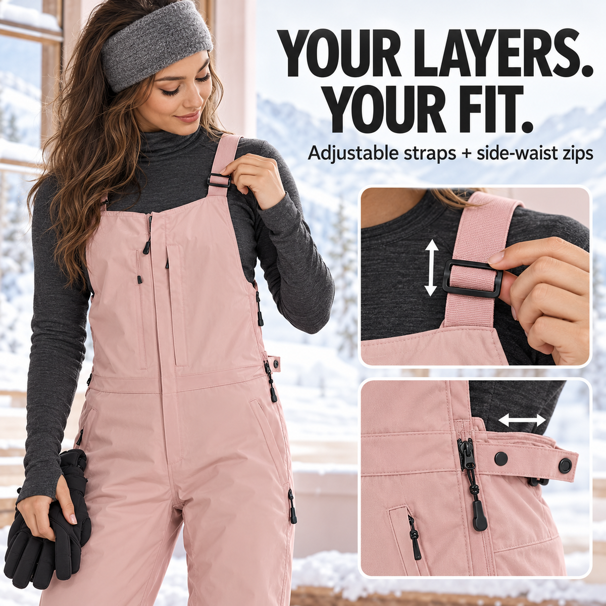 Women’s Waterproof Insulated Ski Bibs – Warm, Adjustable & Snow-Ready