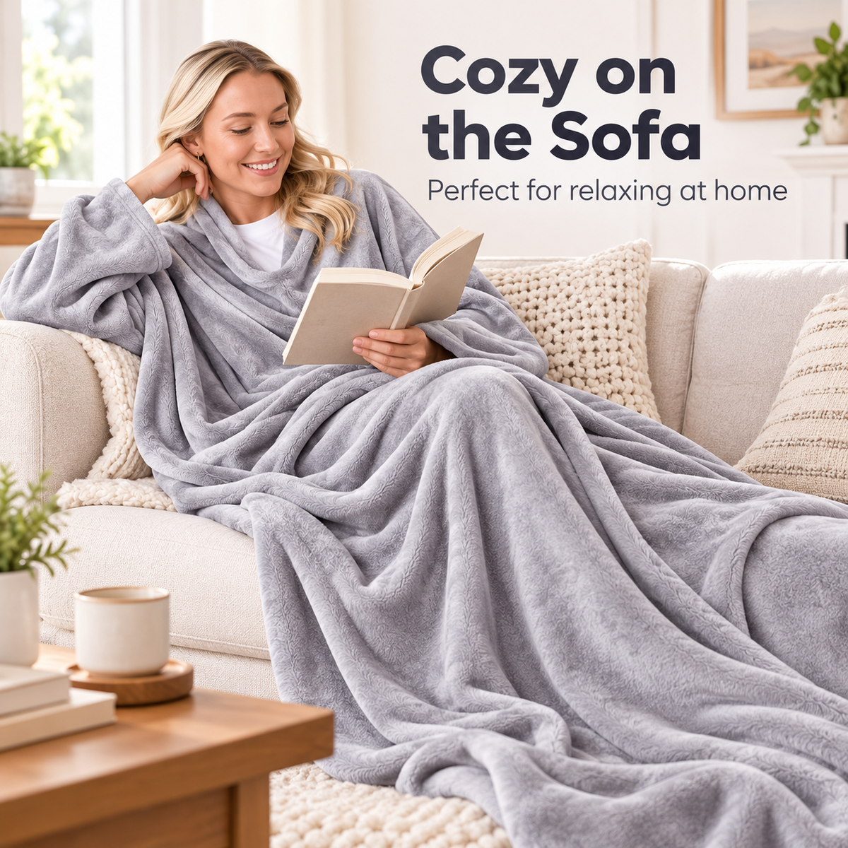 Oversized Wearable Flannel Blanket – Cozy Wrap with Sleeves