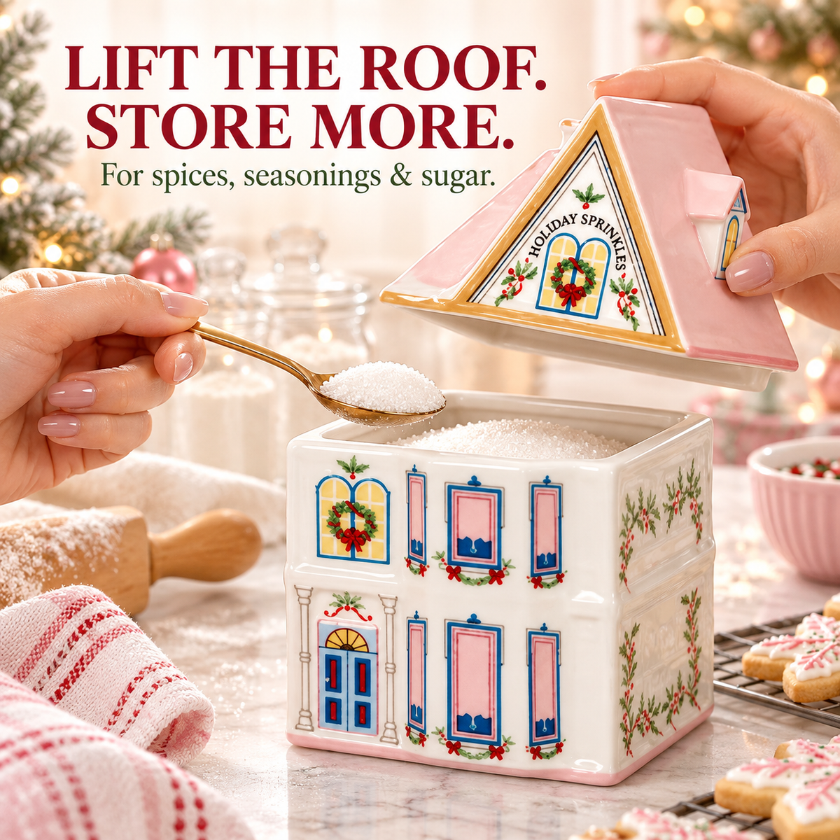 Ceramic Christmas House Spice Jar – Festive Kitchen Storage & Holiday Decor