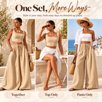 Women's Square Neck Two Piece Set – Flowy Wide Leg Pants Outfit
