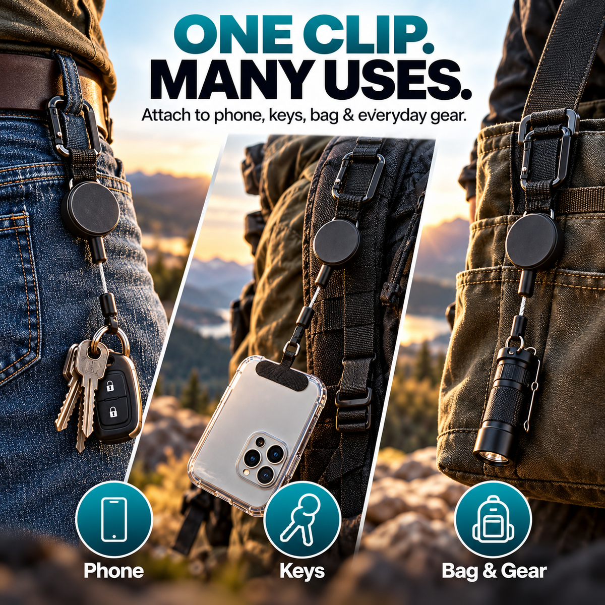 Retractable Steel Tether with Locking Carabiner – Secure Your Phone, Keys & Essentials Anywhere