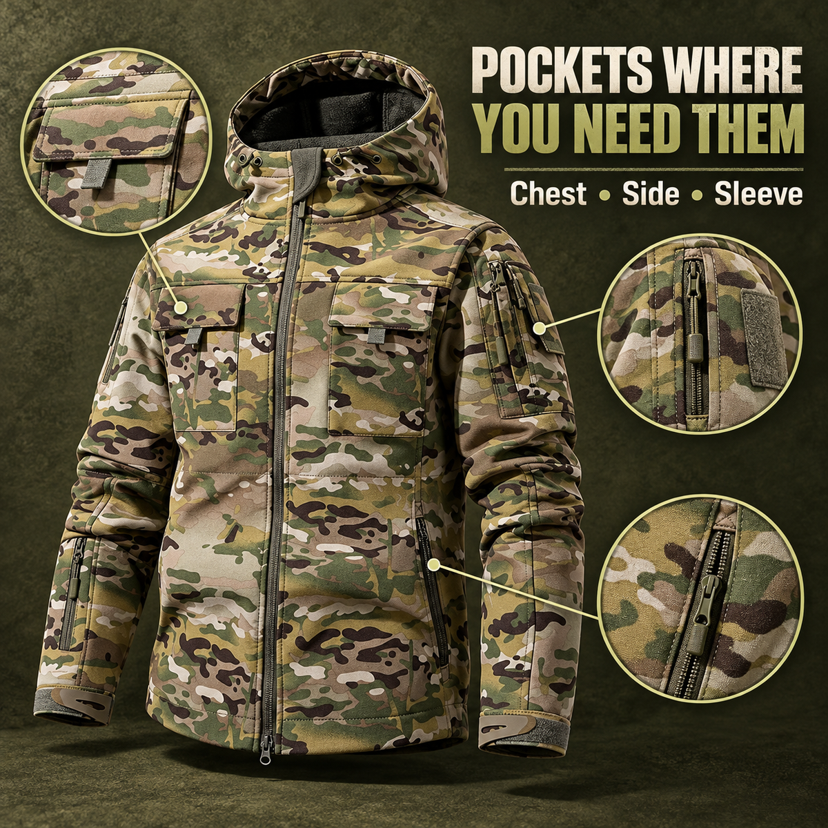 🧥Men's Waterproof Outdoor Fleece-Lined Hooded Jacket with 9 Pockets🧥