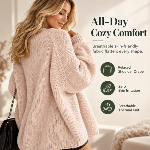 🍂Women's Oversized Cardigan Sweater Fall Long Lantern Sleeve Knit Open Front