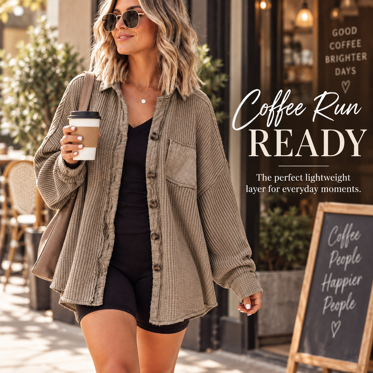 Women's Relaxed Waffle Knit Shacket