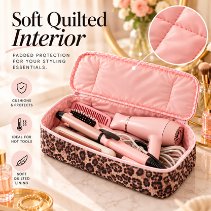 🐆Leopard Print Hair Tool Organizer Bag – Spacious, Padded & Travel-Friendly💕