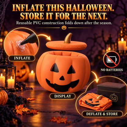 Inflatable Pumpkin Bucket with Detachable Lid & Reusable Design