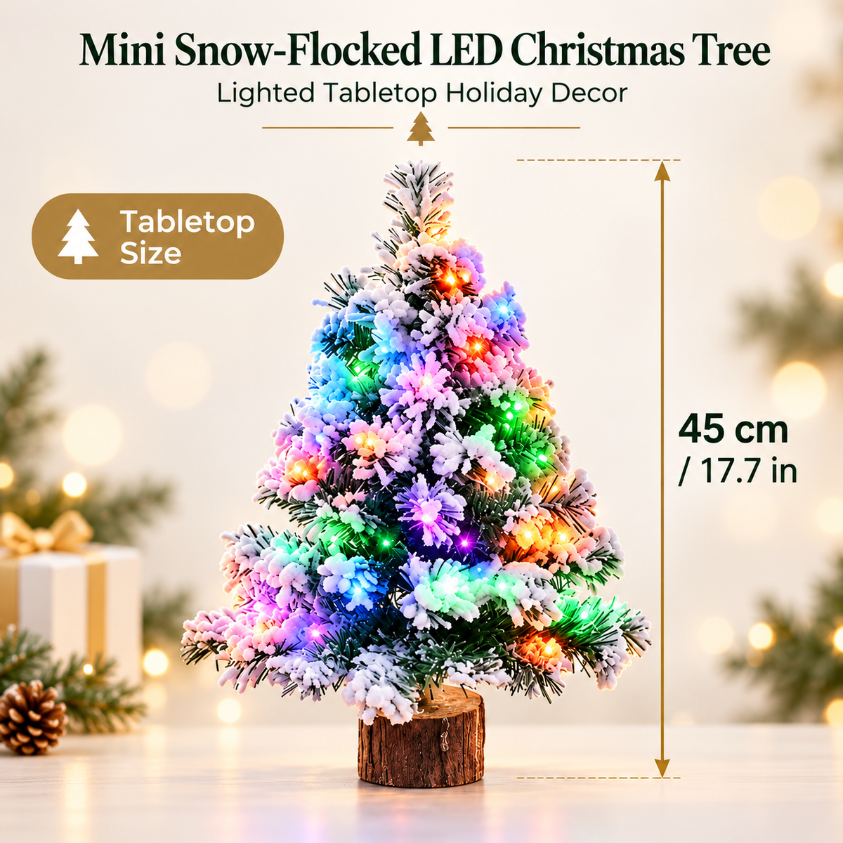 Mini Snow-Flocked LED Christmas Tree – Lighted Tabletop Holiday Decor