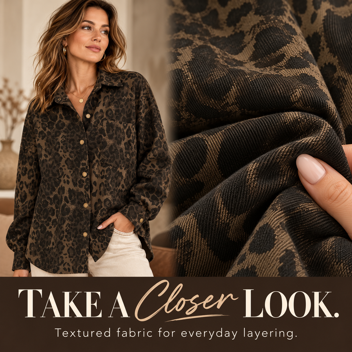 Women’s Cheetah Print Cotton Shacket – Effortless Fall Layering