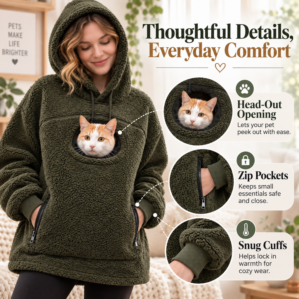 🐾 Unisex Cozy Sherpa Pet Pouch Hoodie for Cats & Small Dogs
