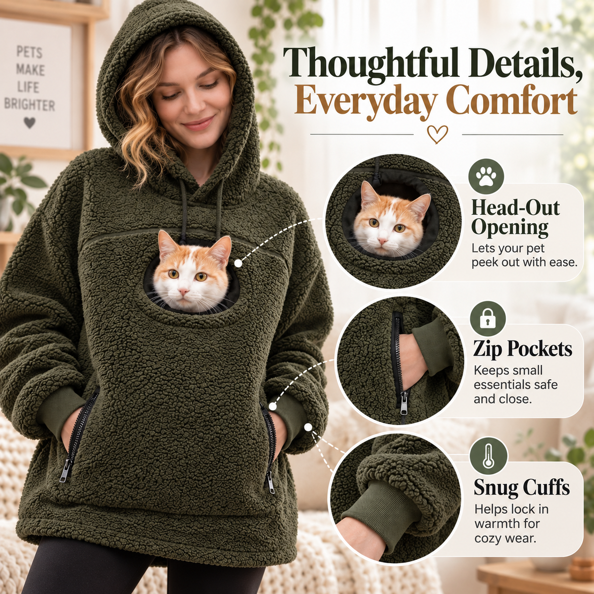 🐾 Unisex Cozy Sherpa Pet Pouch Hoodie for Cats & Small Dogs