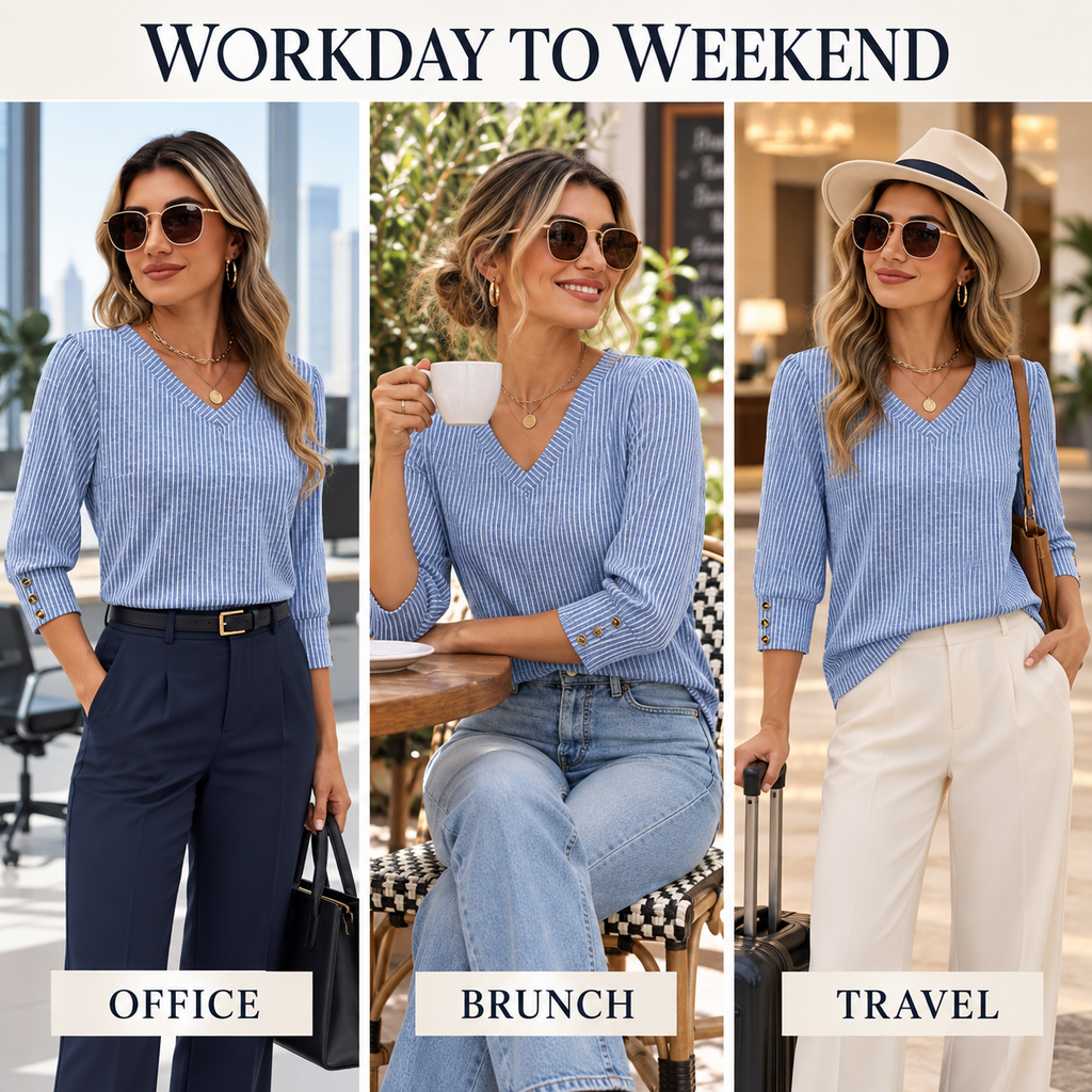 Women’s 3/4 Sleeve V-Neck Dressy Casual Top