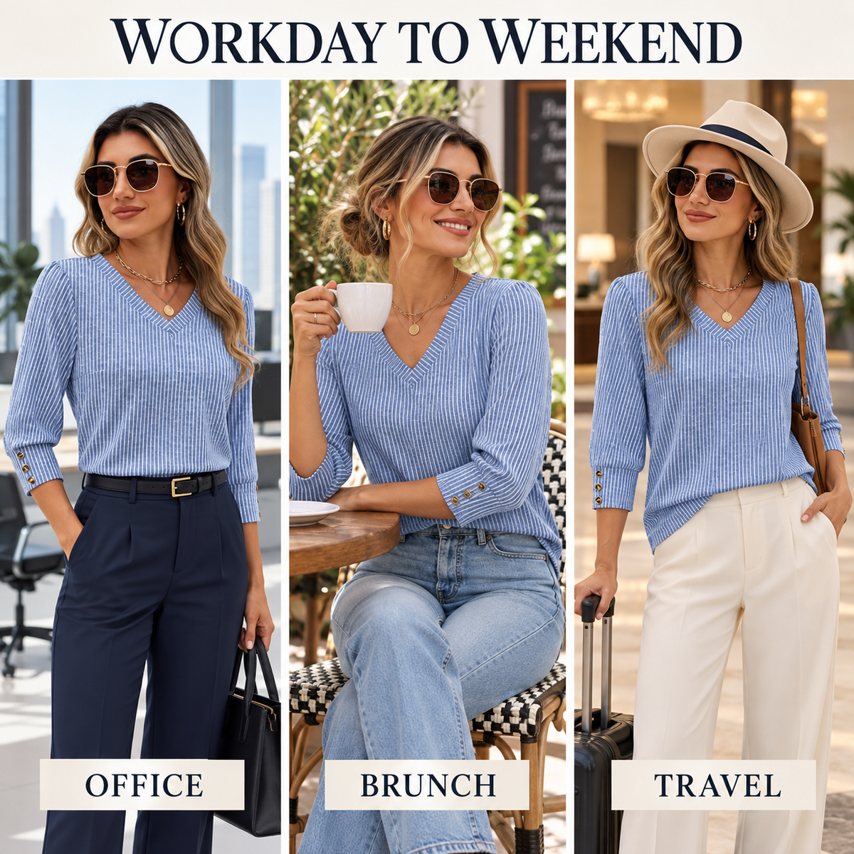 Women’s 3/4 Sleeve V-Neck Dressy Casual Top
