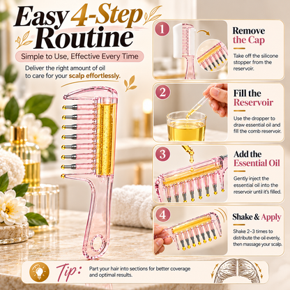 💧 Refillable Scalp Oil Applicator Comb – Precision Roller Massage for Easy, Even Hair Root Care