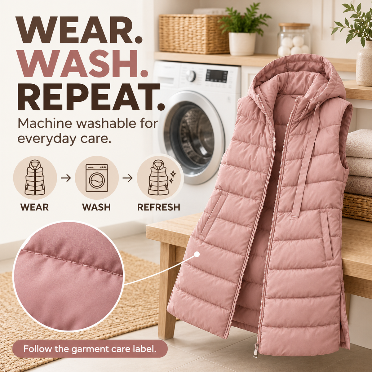 Hooded Long Puffer Vest Without the Bulk