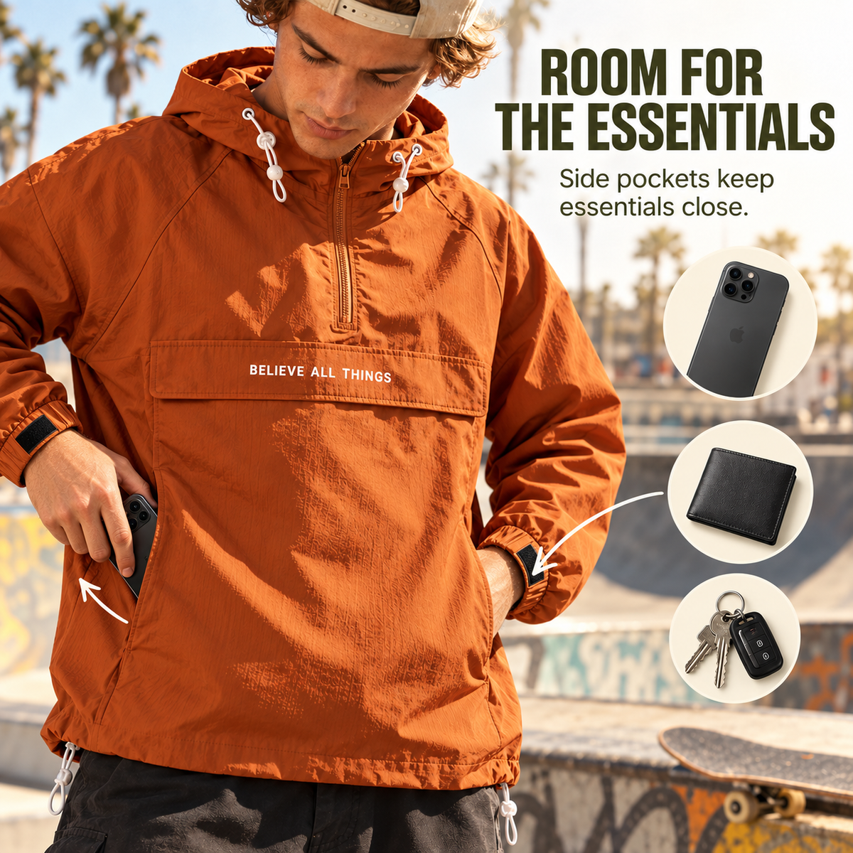 Men’s Half-Zip Windproof Waterproof Hooded Jacket