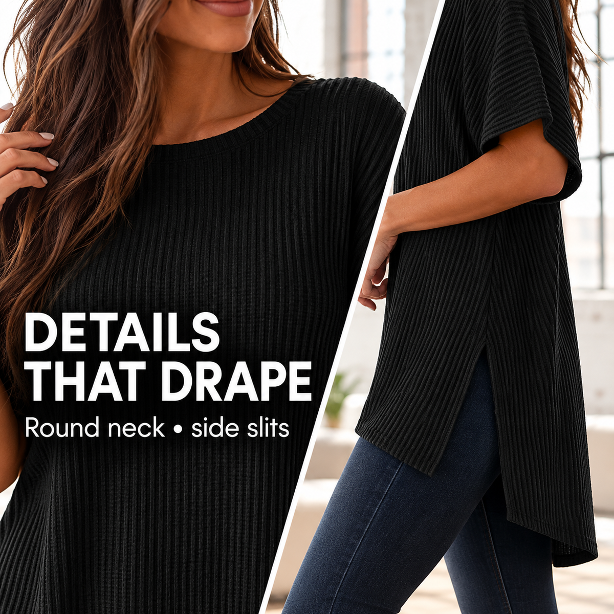 Women’s Ribbed Knit Batwing Top