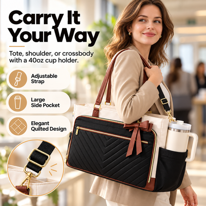 👜 2-in-1 Insulated Work Tote Bag with Lunch Compartment, 17.3" Laptop Sleeve & 40oz Cup Holder