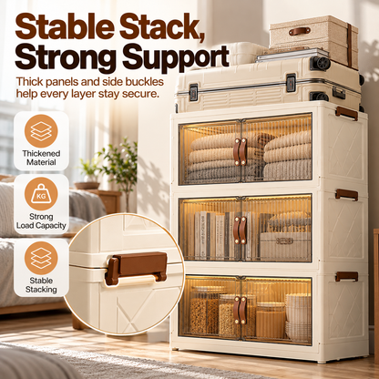 Large Capacity Foldable Storage Cabinet with Magnetic Doors & Stackable Design