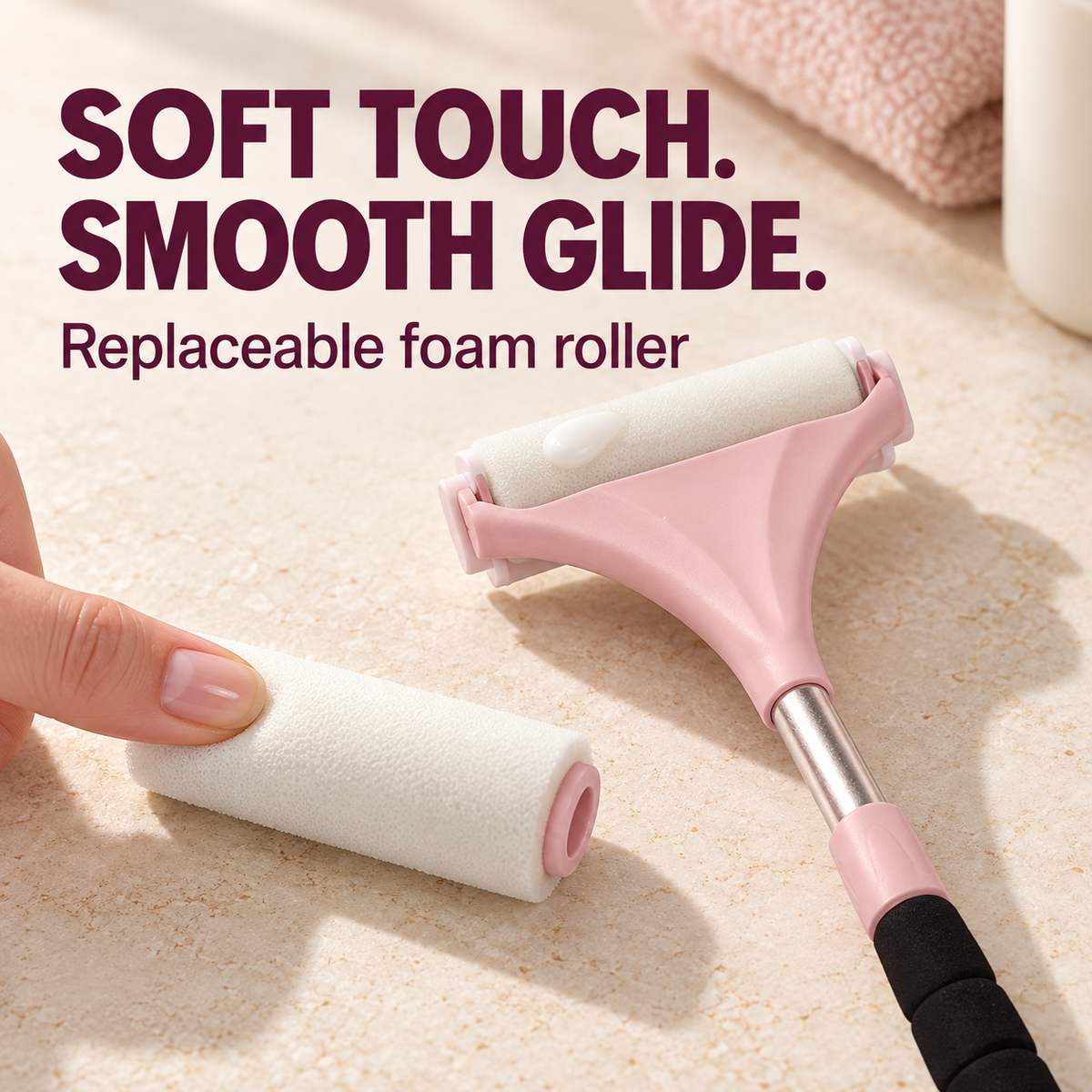 Extendable Lotion Applicator with 2 Bonus Replacement Heads for Back, Legs & Body