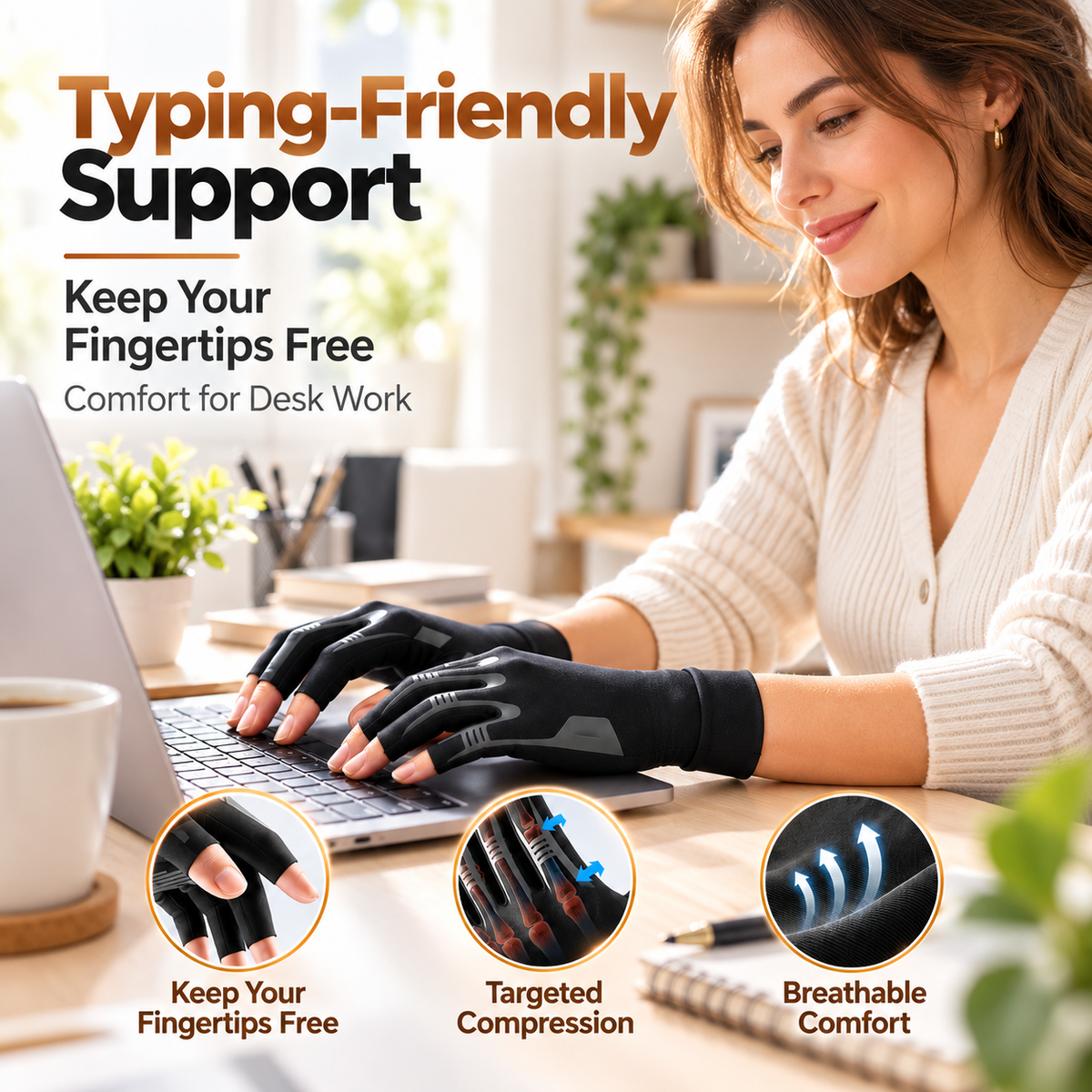 Copper-Infused Half-Finger Compression Gloves