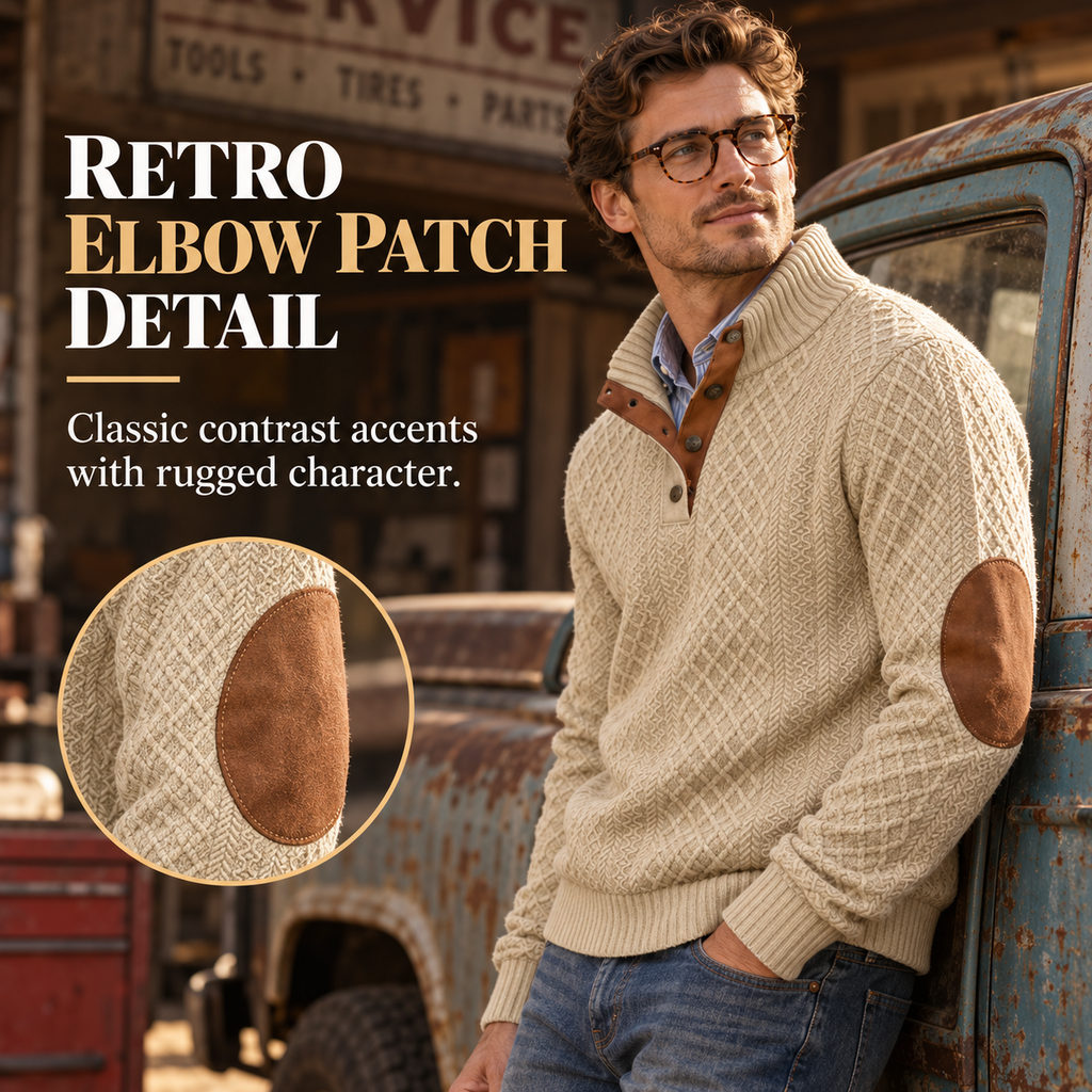 Men's Jacquard Stand Collar Pullover Sweater