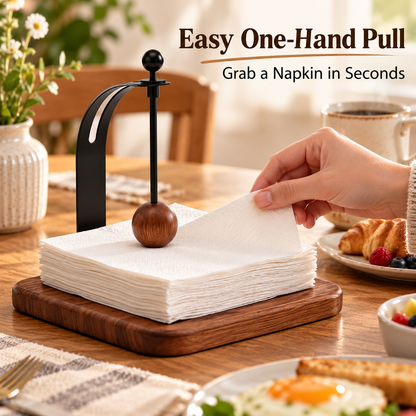 Modern Wood & Metal Napkin Holder with Weighted Arm