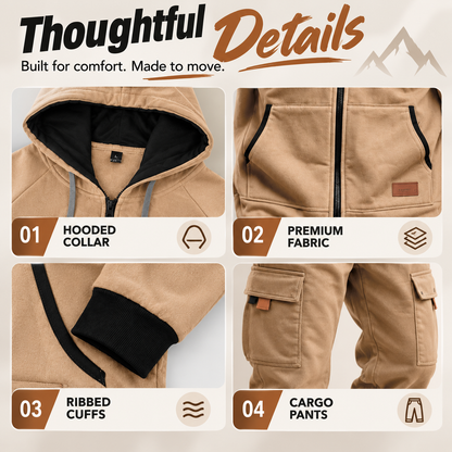 🛠️ Men's Utility Cargo Jumpsuit – Hooded Zip-Front One-Piece Workwear with Multiple Pockets