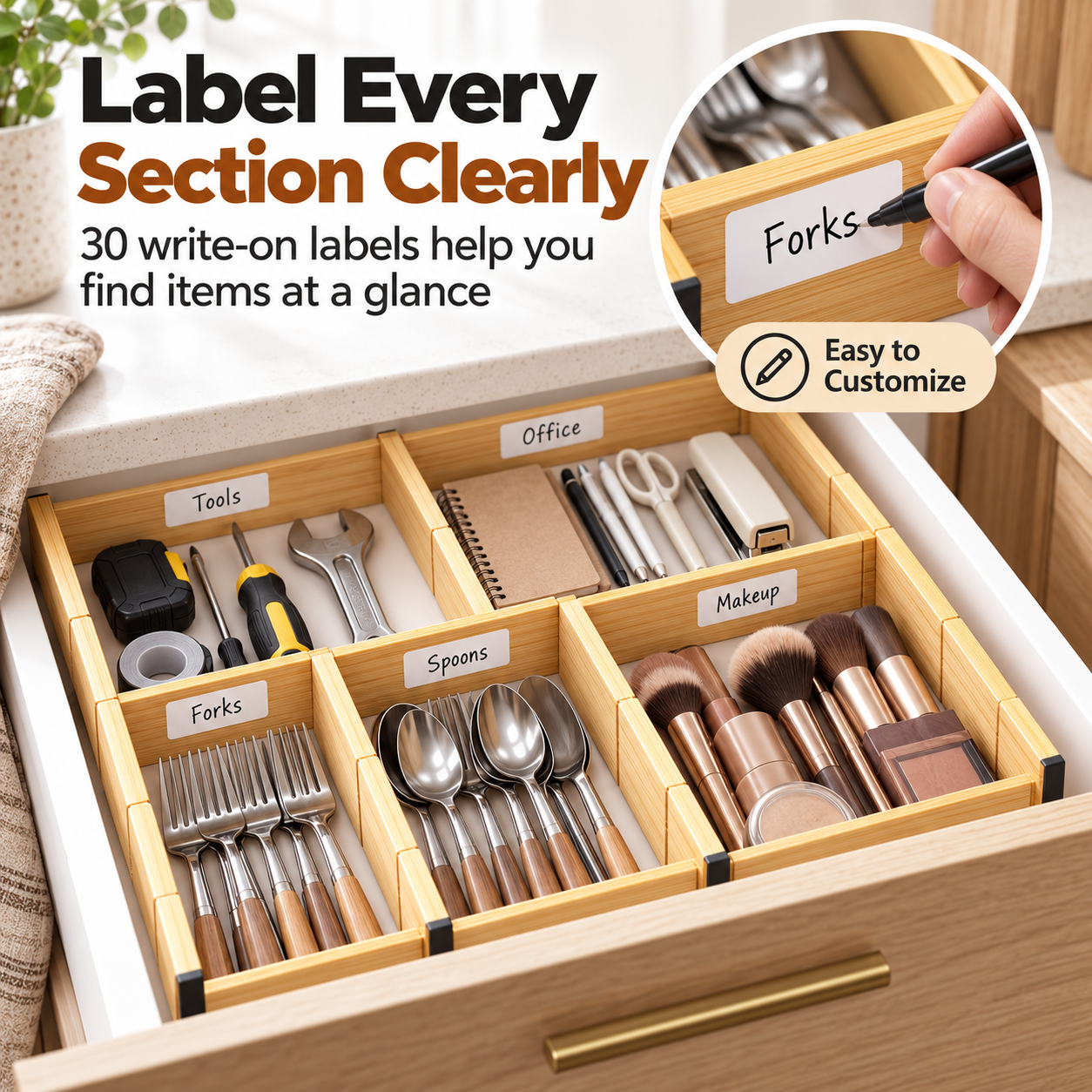 Adjustable Bamboo Drawer Dividers for Kitchen and Home