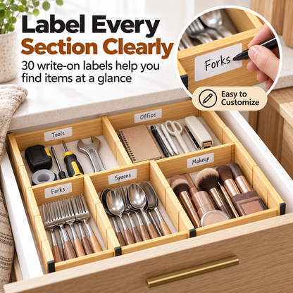 Adjustable Bamboo Drawer Dividers for Kitchen and Home