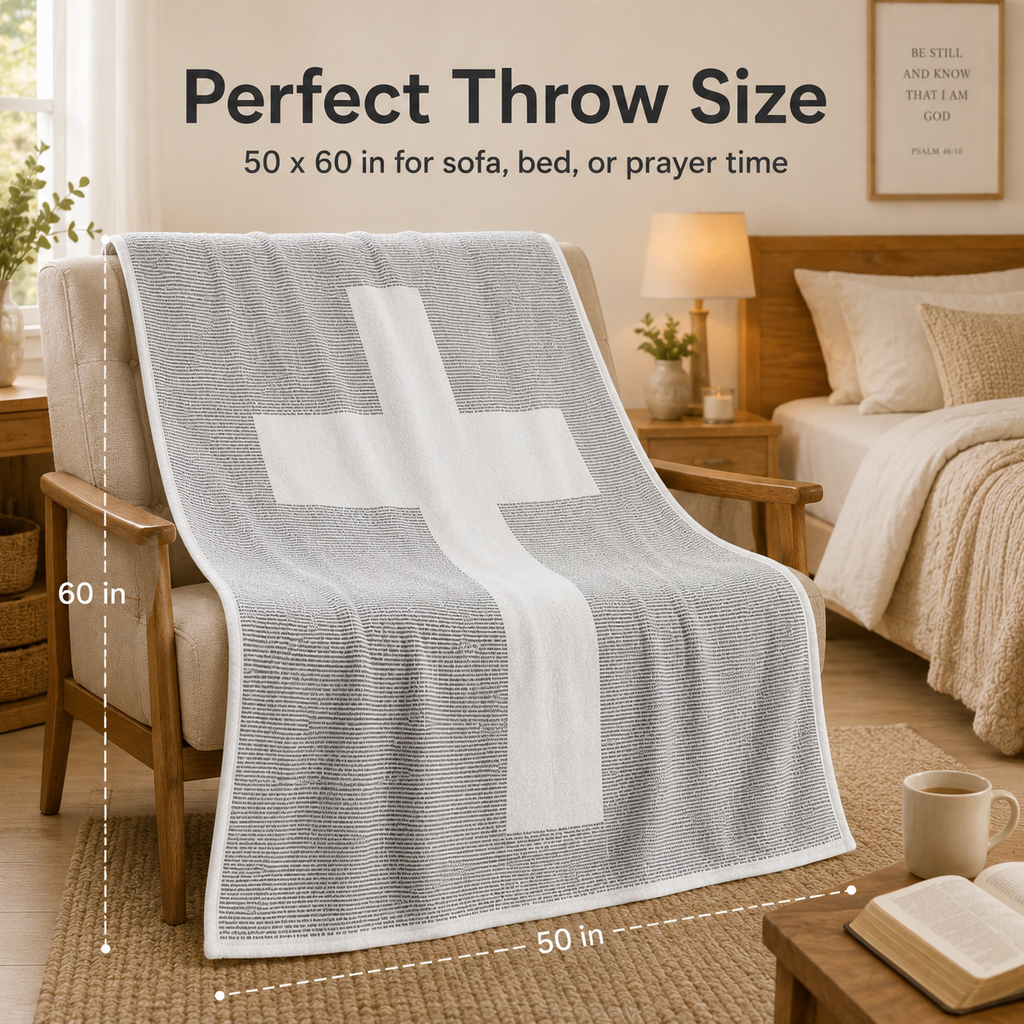 Gospel of John Blanket Soft Scripture Throw with Cross Silhouette