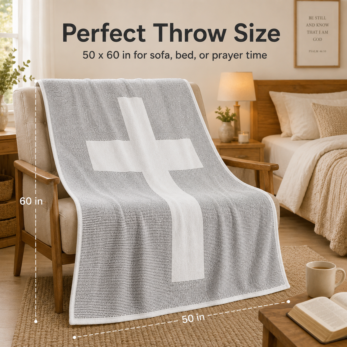 Gospel of John Blanket Soft Scripture Throw with Cross Silhouette