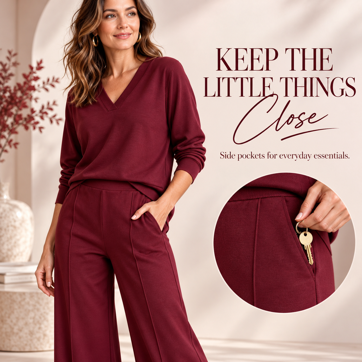 The Tailored V-Neck & Pintuck Wide-Leg Two-Piece Commuter Set