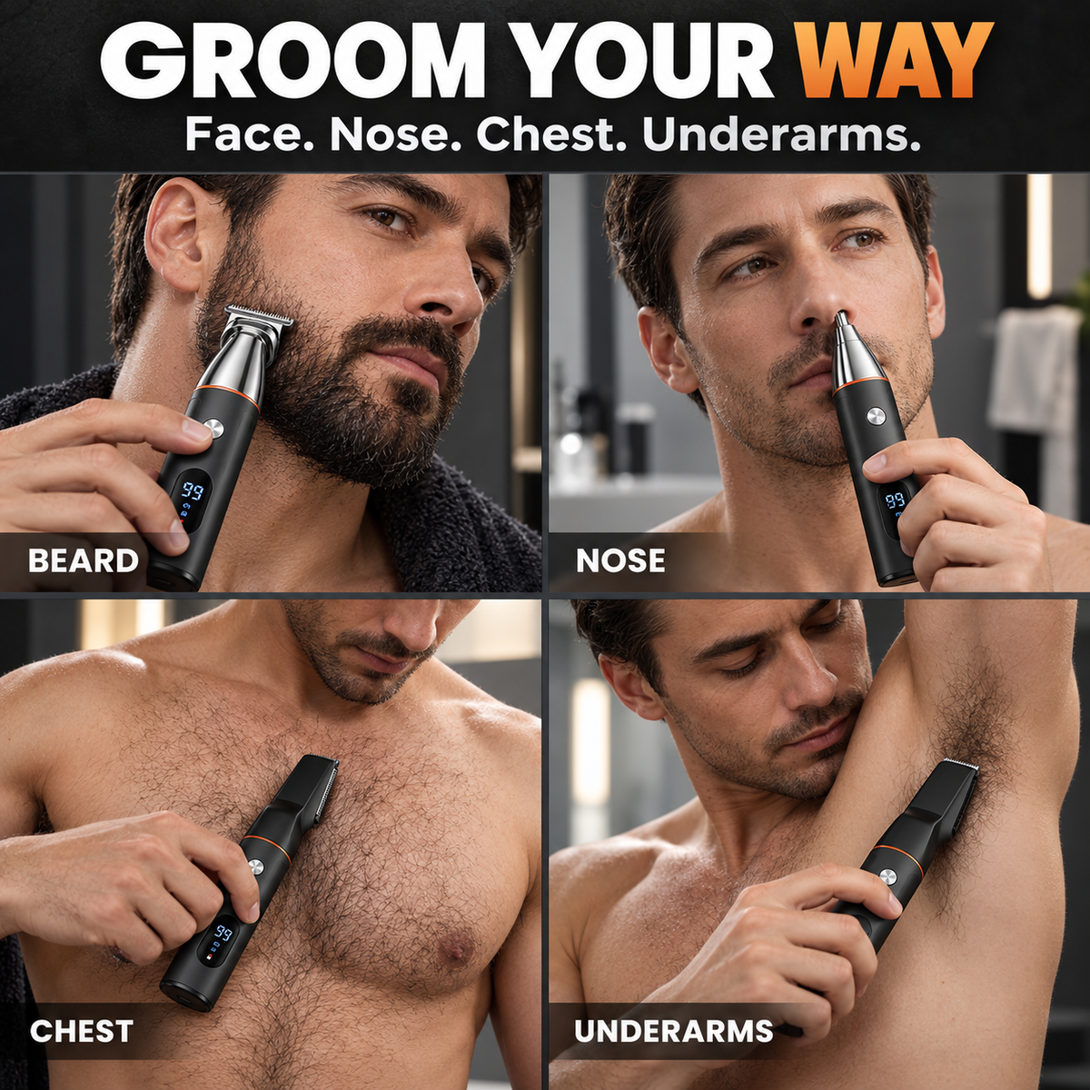 5-in-1 Men's Grooming Kit – Magnetic Heads, Precision Trimming & USB Rechargeable
