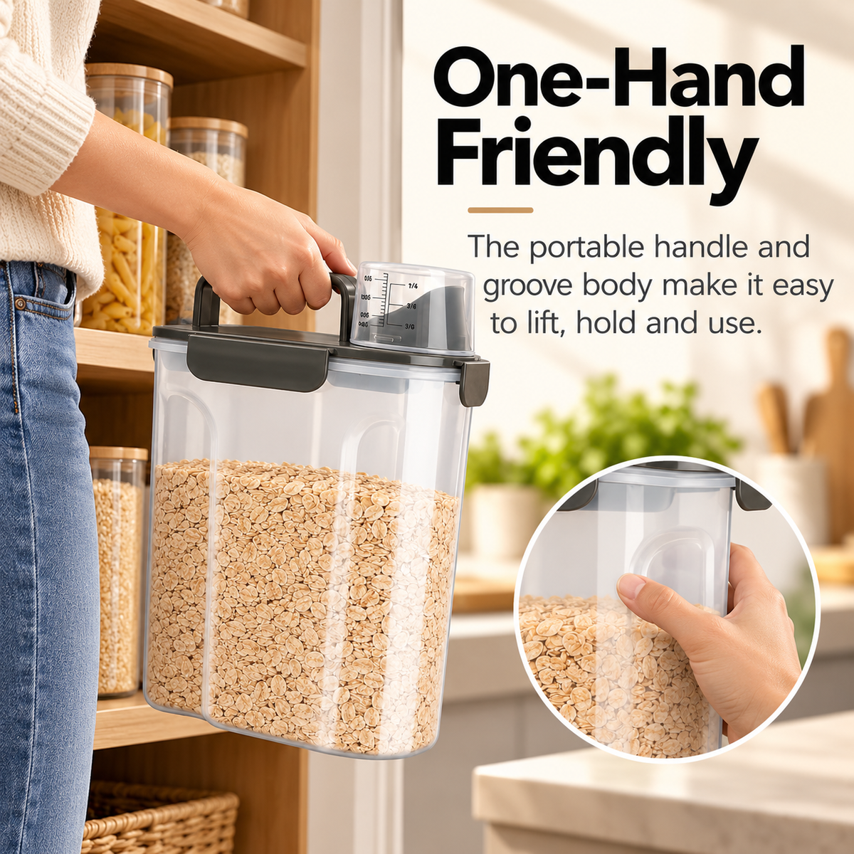 Airtight Dry Food Storage Container with Measuring Cup & Pour Spout