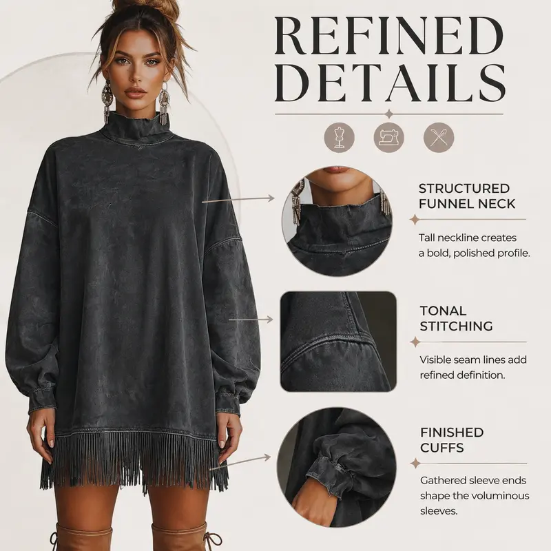 Women's Oversized Fringe Sweatshirt Dress
