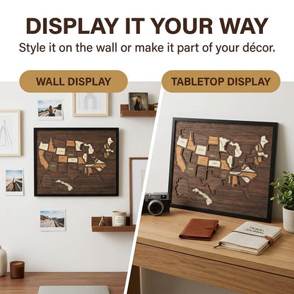 Wooden USA Travel Memory Map – Personalized State Tracker & Home Decor