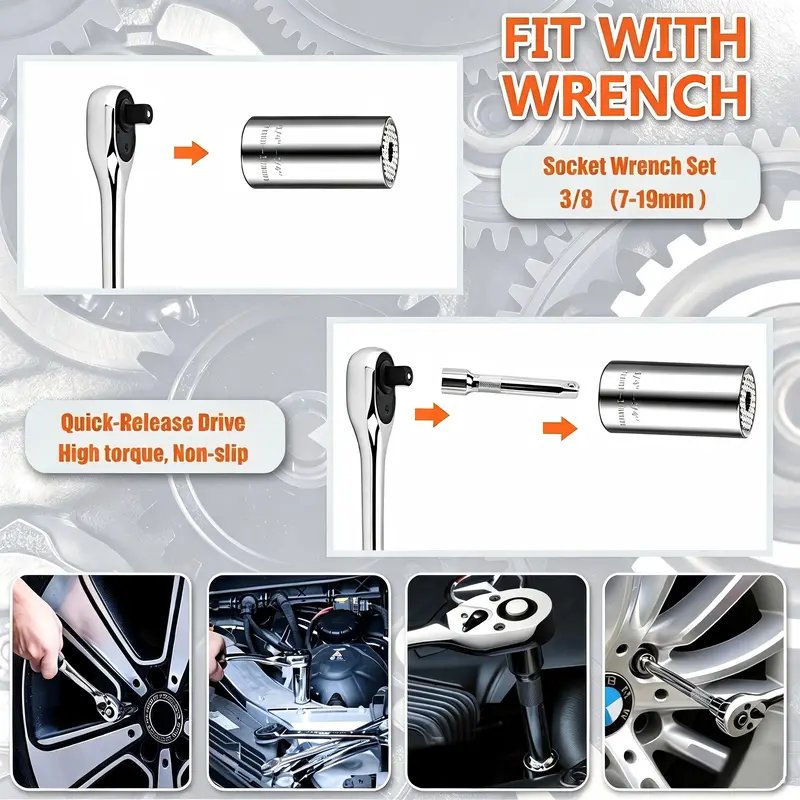 Universal Socket Tools Gifts for Men with Power Drill Adapter (7‑19mm)