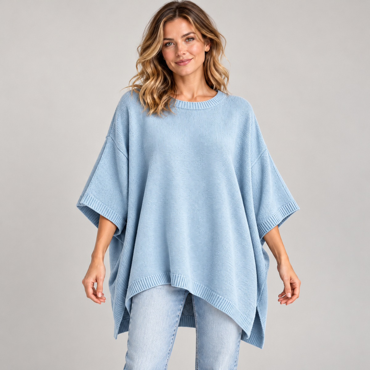 Everyday Relaxed Batwing Knit Sweater - Round Neck Oversized Pullover