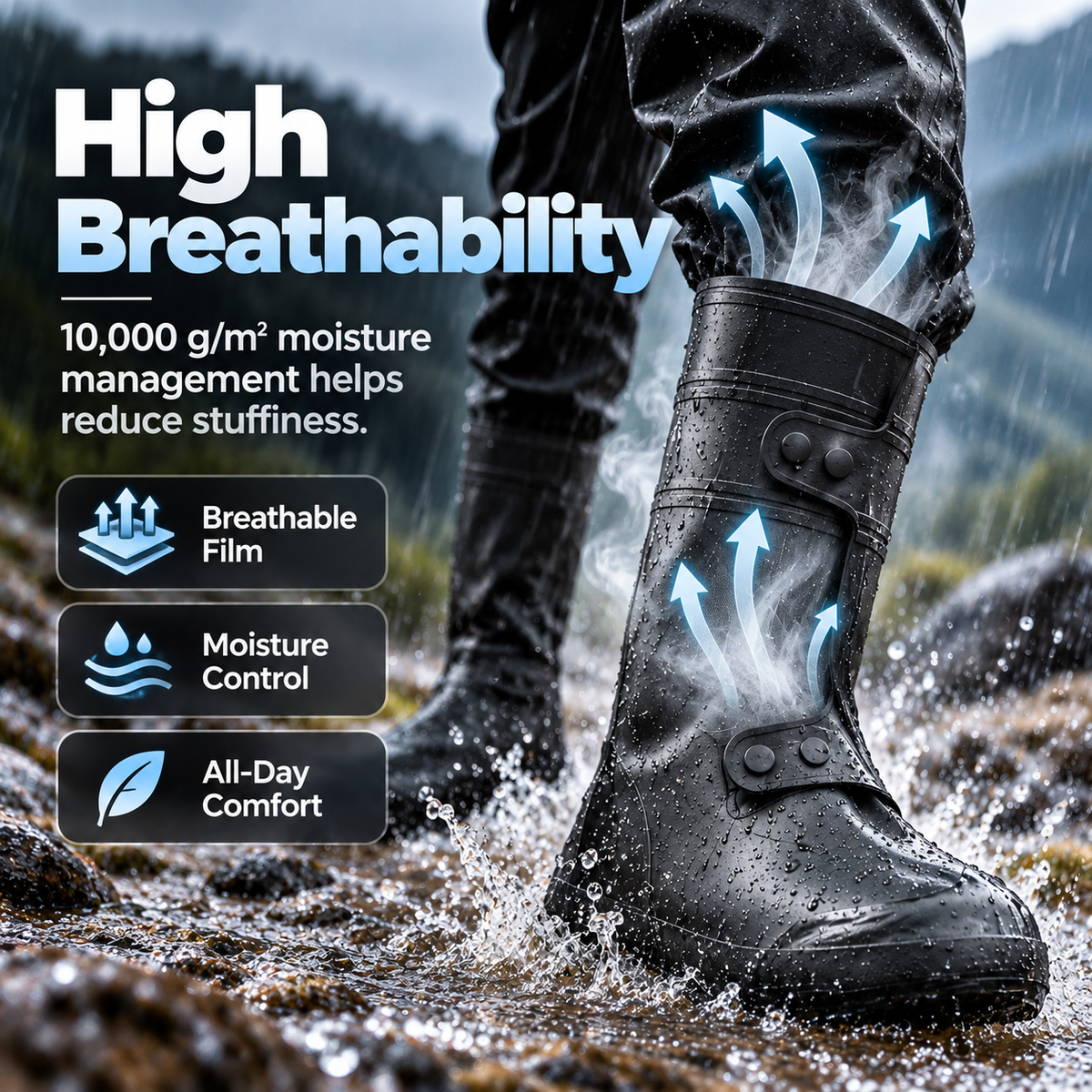 Wide-Opening Waterproof Rain Boot Covers — Easy On, Secure Fit & All-Weather Protection